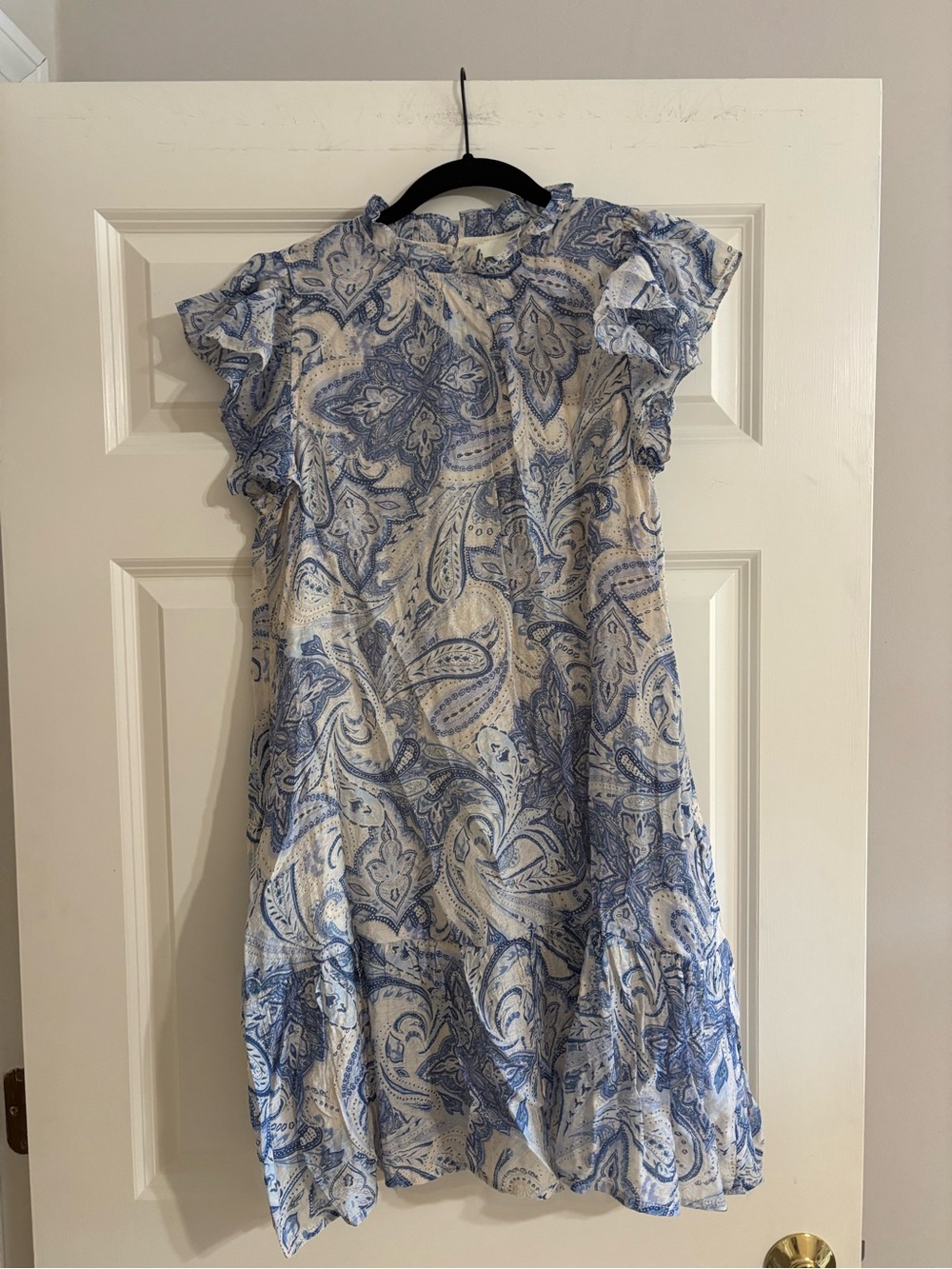 Pinch Blue Paisley Ruffle-Sleeve Dress with pockets